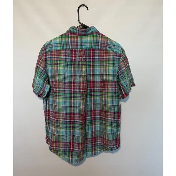 Ralph Lauren Linen Shirt Mens Large Red Blue Green Plaid Button Down Pony Preppy - Picture 6 of 8